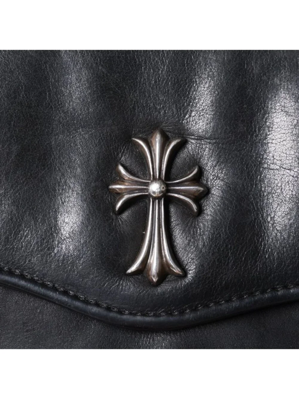 Chrome Hearts Leather Clutch Vintage Model CH Cross Decoration Dagger 925